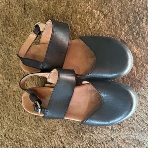 Black Leather Slingback Sandals